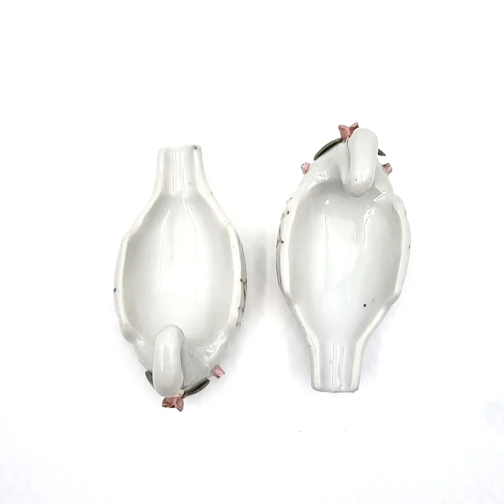 White Porcelain Swan Trinket Dishes Pink Roses Gold Trim Vanity Decor Set of 2